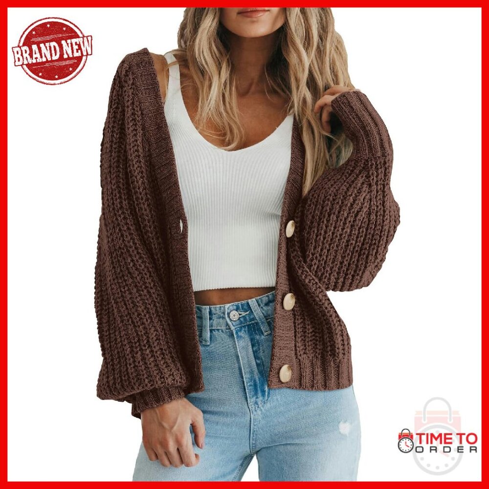 Chunky Knit Open Front Cardigan, Oversized Fit, Long Sleeve Button Sweater